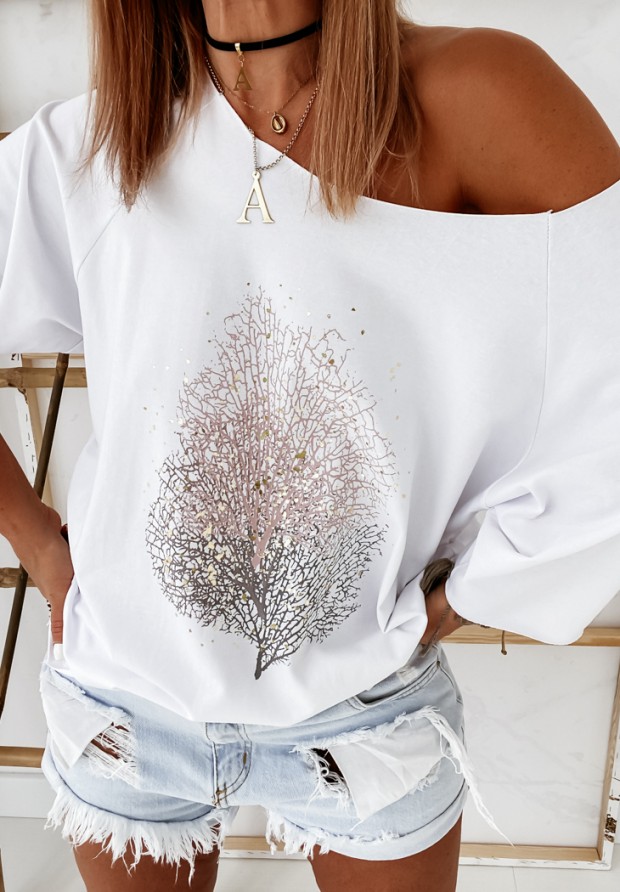 Oversize-Shirtbluse mit Print Tree Weiß