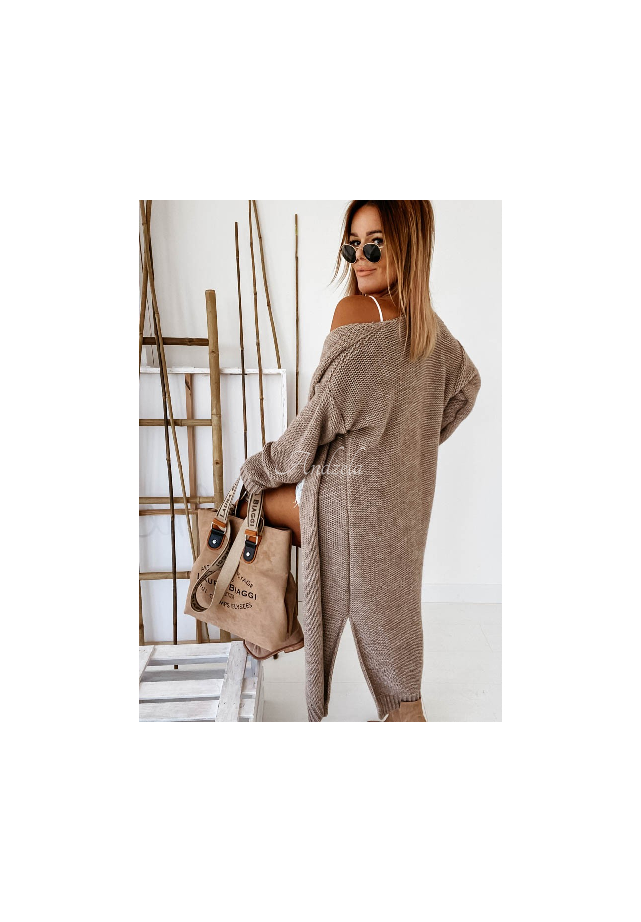 Lange Strickjacke Nancy Mokkafarben