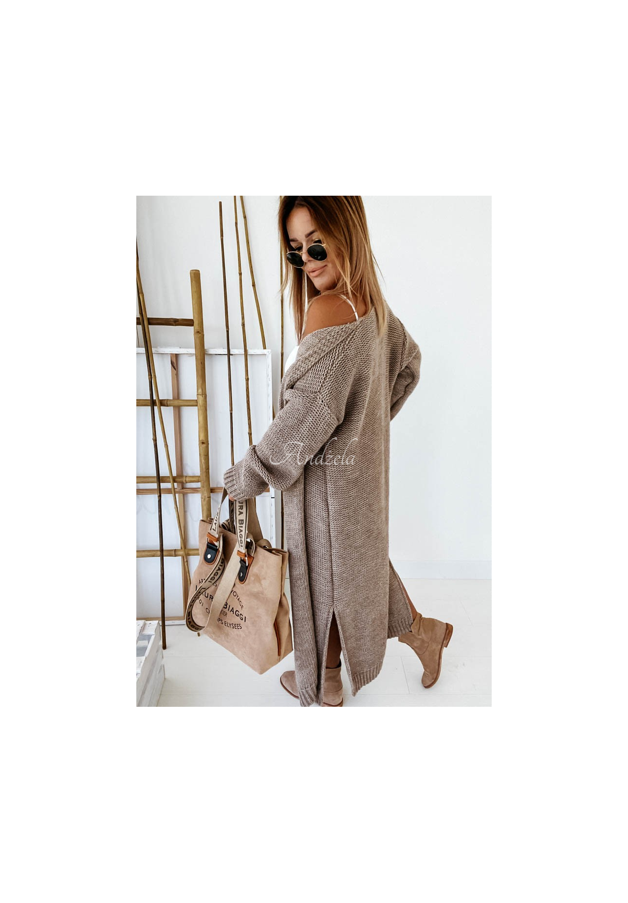 Lange Strickjacke Nancy Mokkafarben