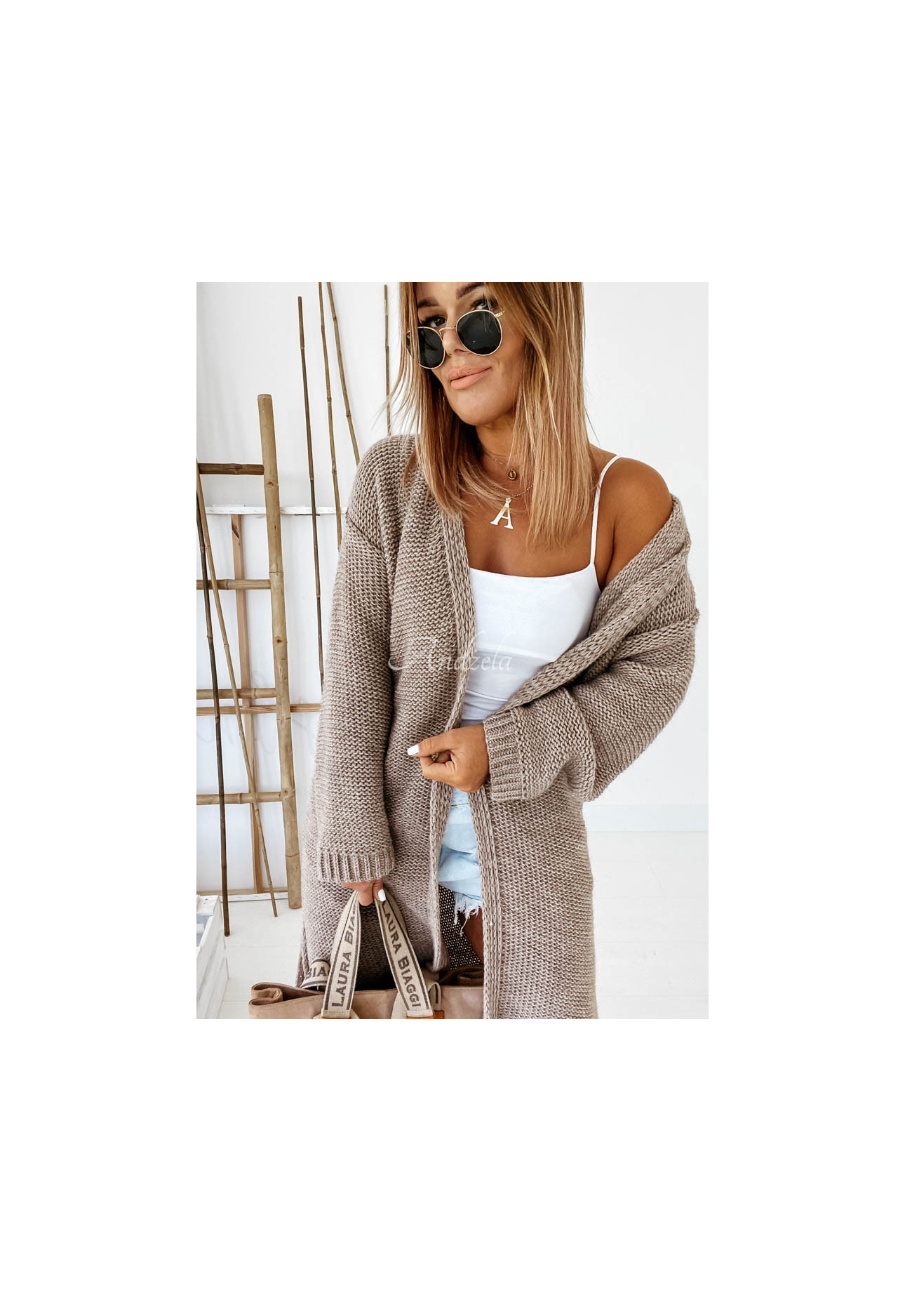 Lange Strickjacke Nancy Mokkafarben