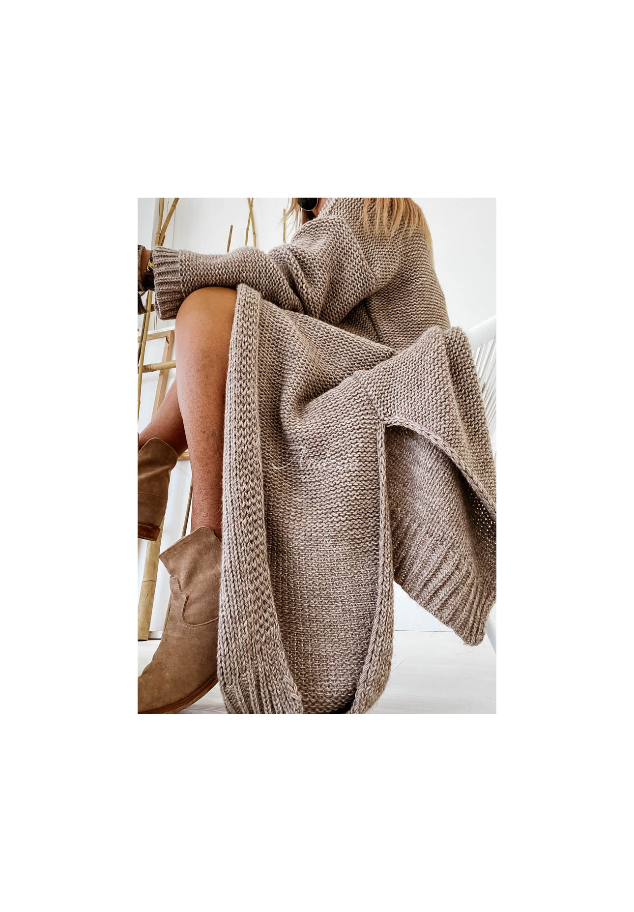 Lange Strickjacke Nancy Mokkafarben