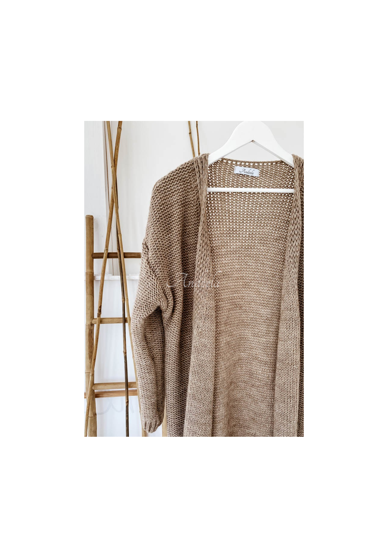 Lange Strickjacke Nancy Mokkafarben