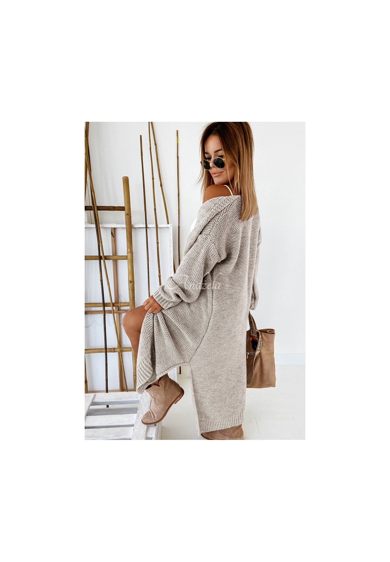 Lange Strickjacke Nancy Beige