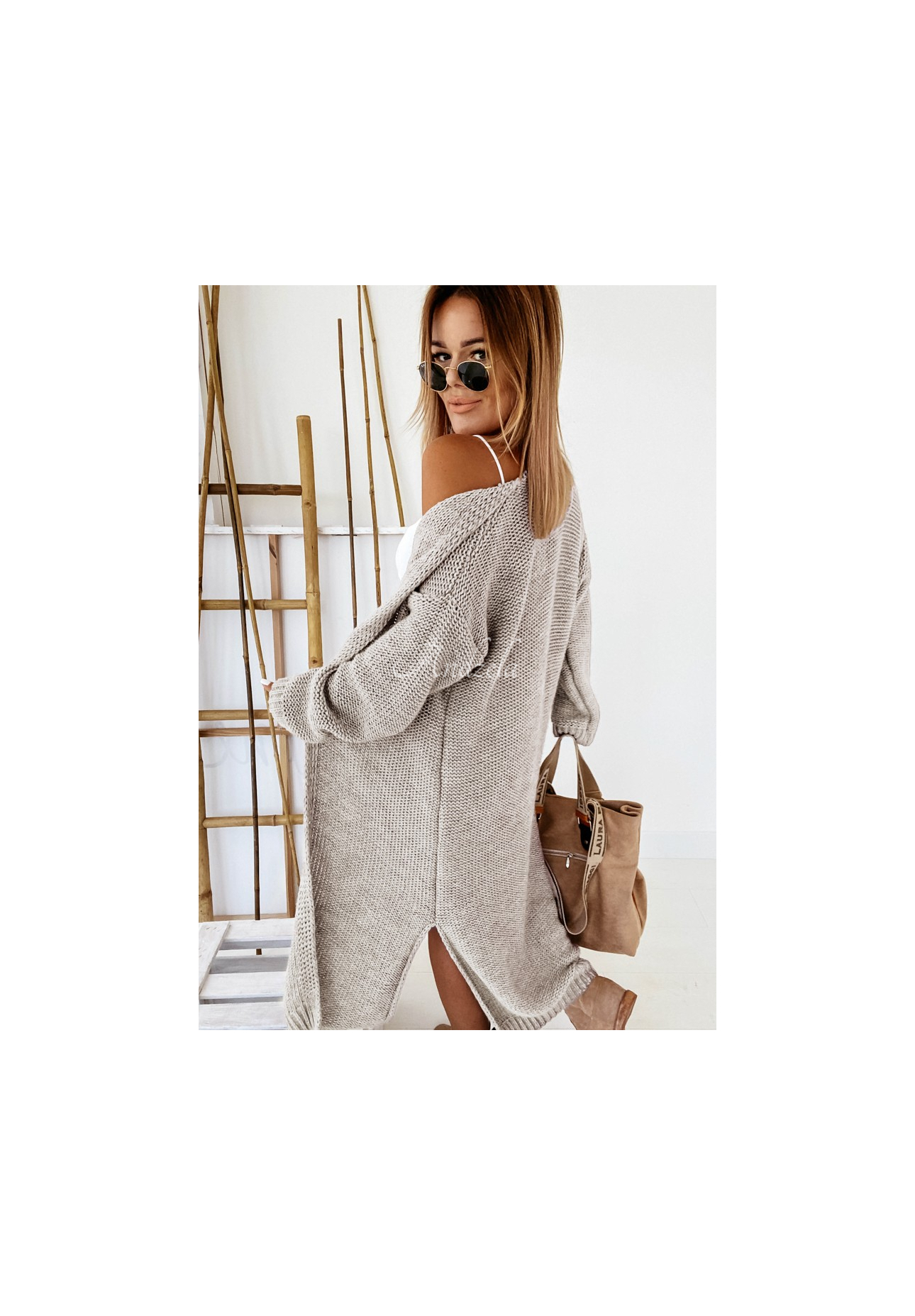 Lange Strickjacke Nancy Beige