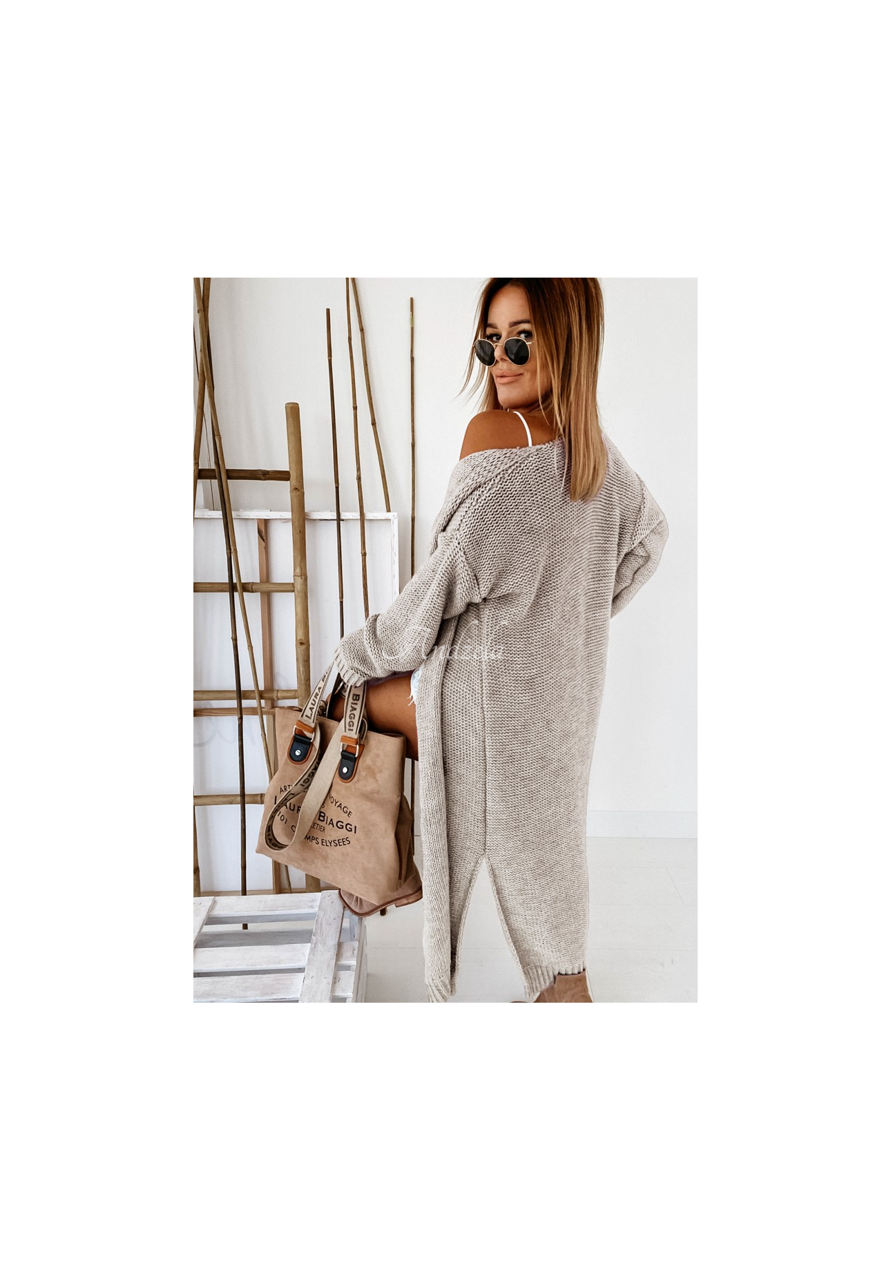 Lange Strickjacke Nancy Beige