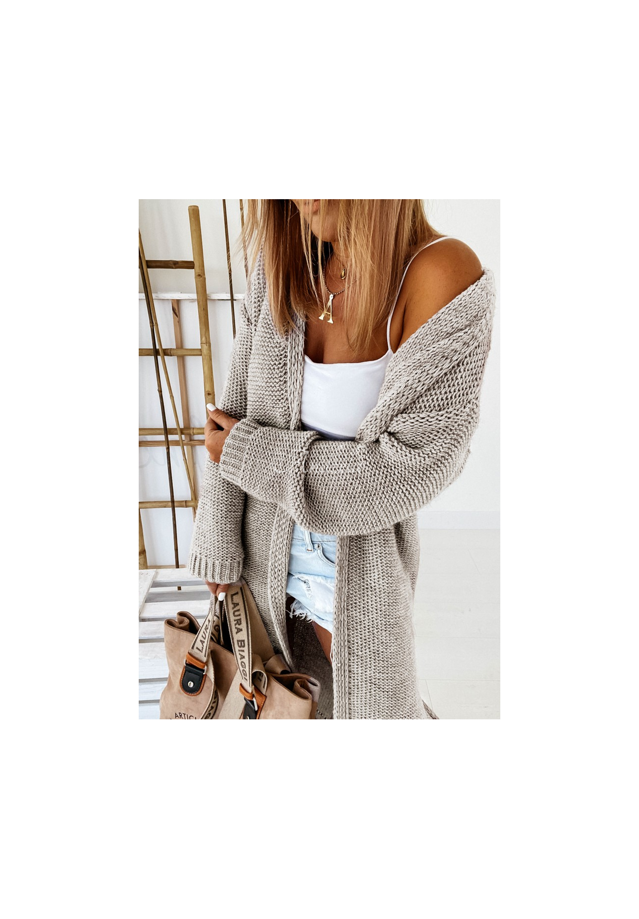 Lange Strickjacke Nancy Beige
