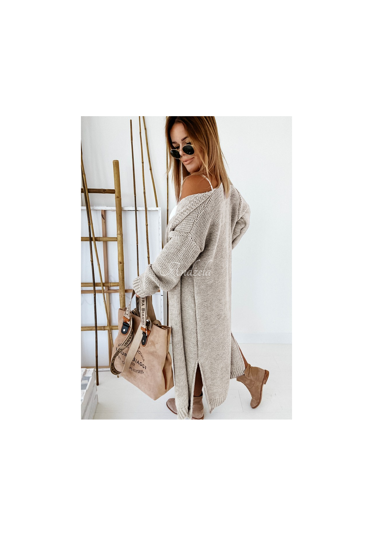 Lange Strickjacke Nancy Beige