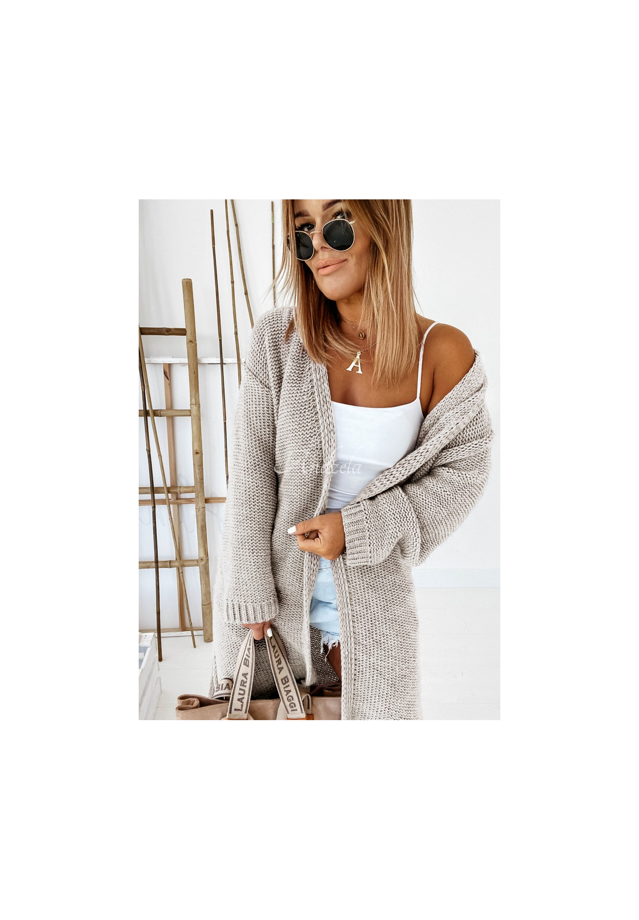 Lange Strickjacke Nancy Beige
