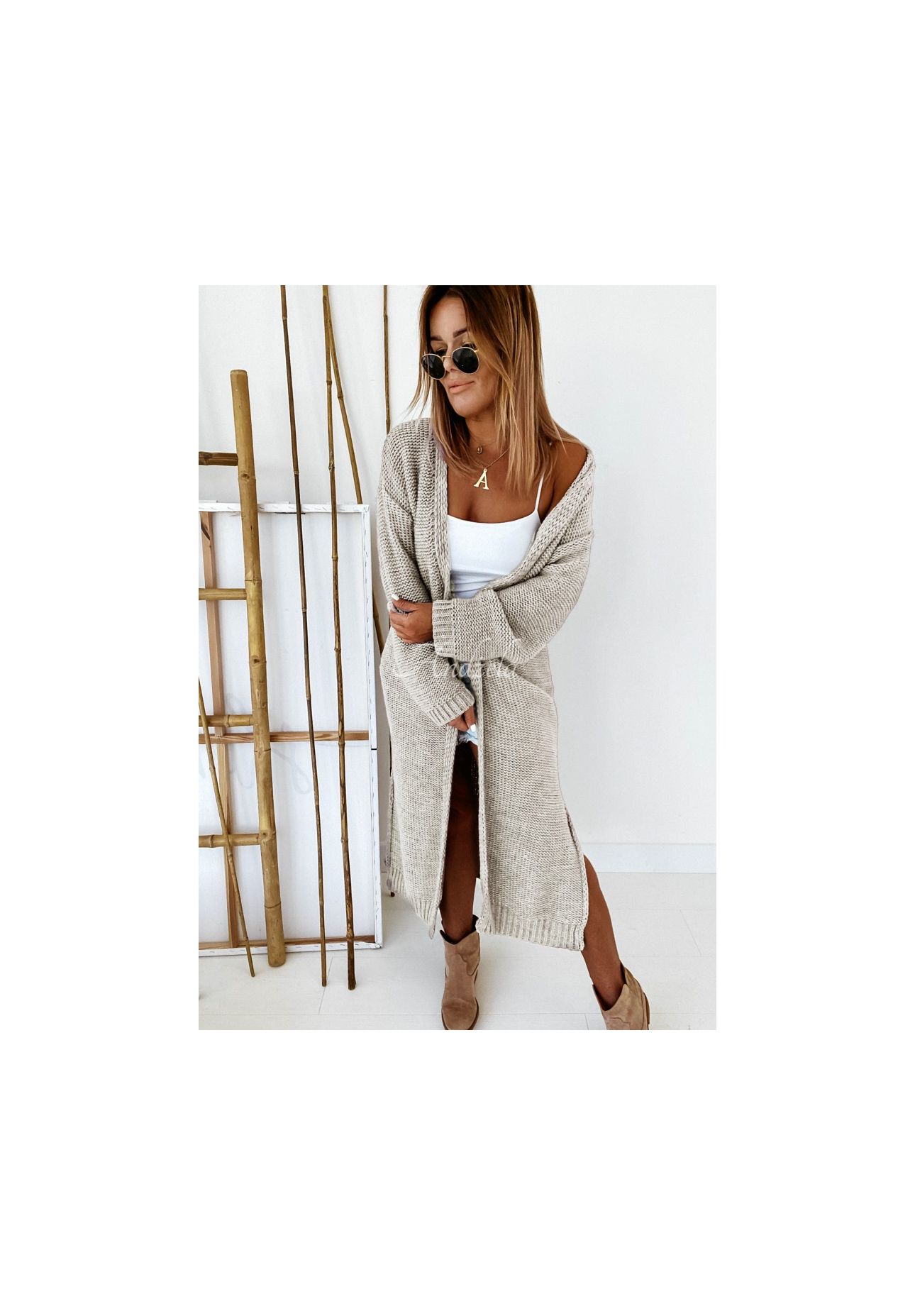 Lange Strickjacke Nancy Beige