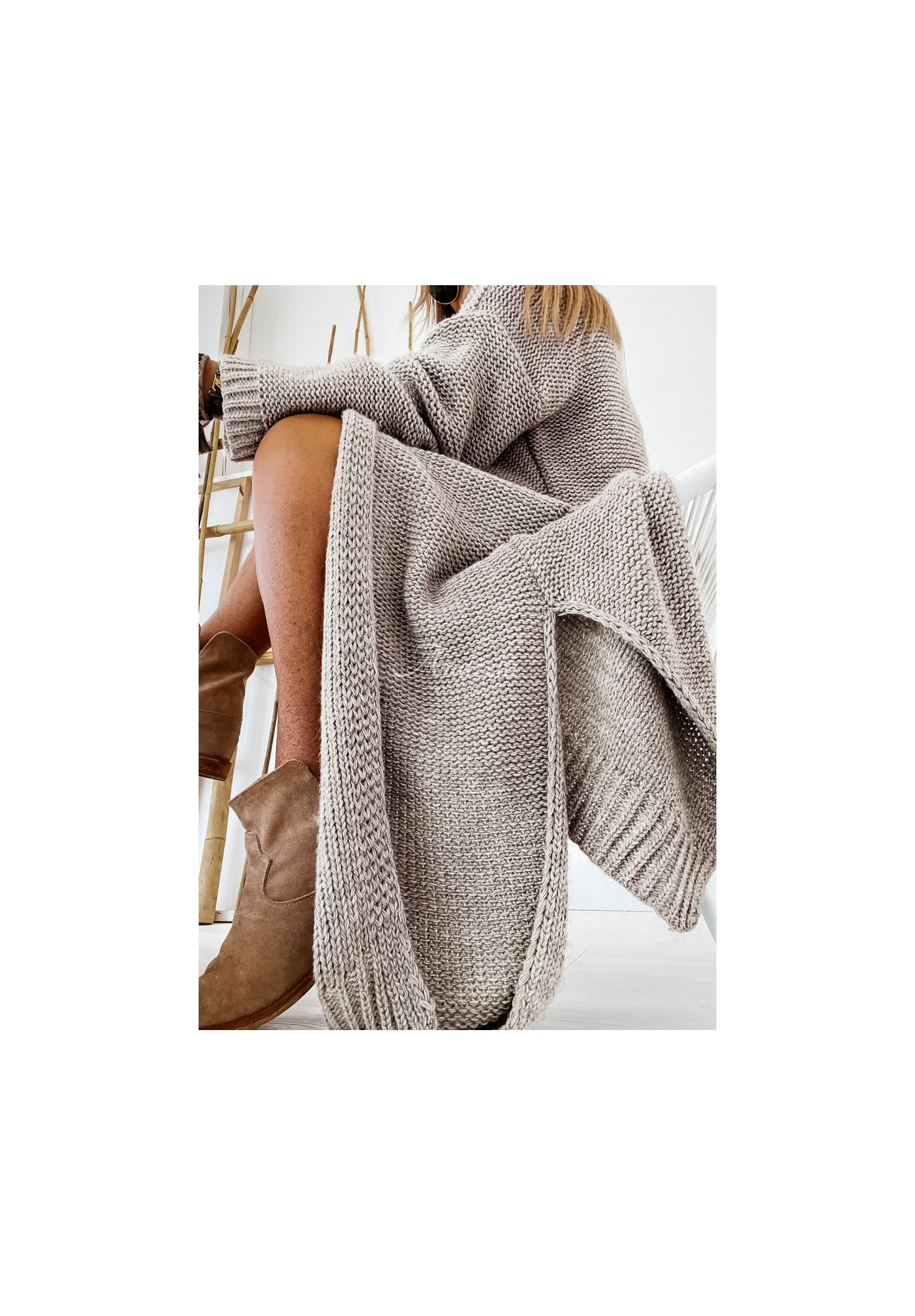 Lange Strickjacke Nancy Beige