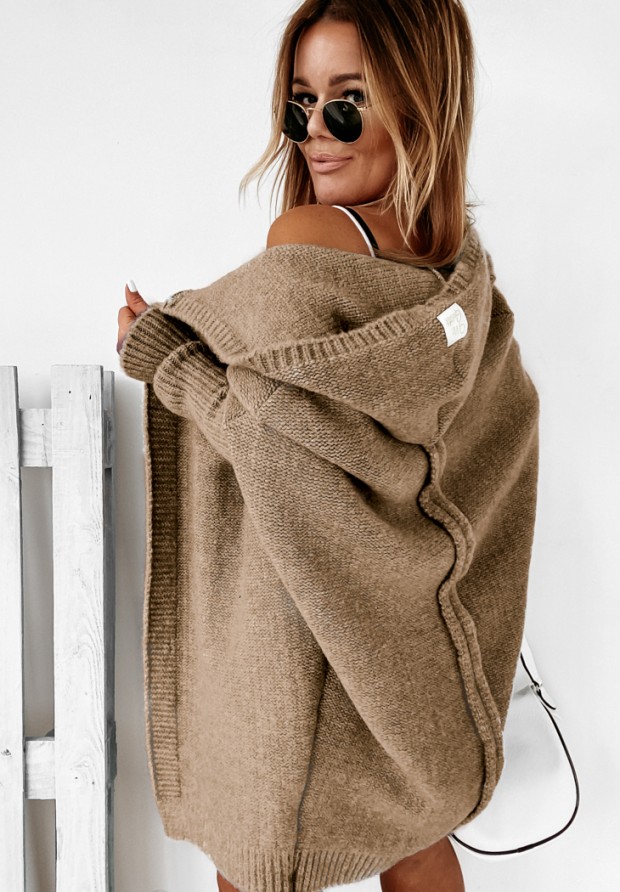 Long oversize cardigan with hood Montevista brown