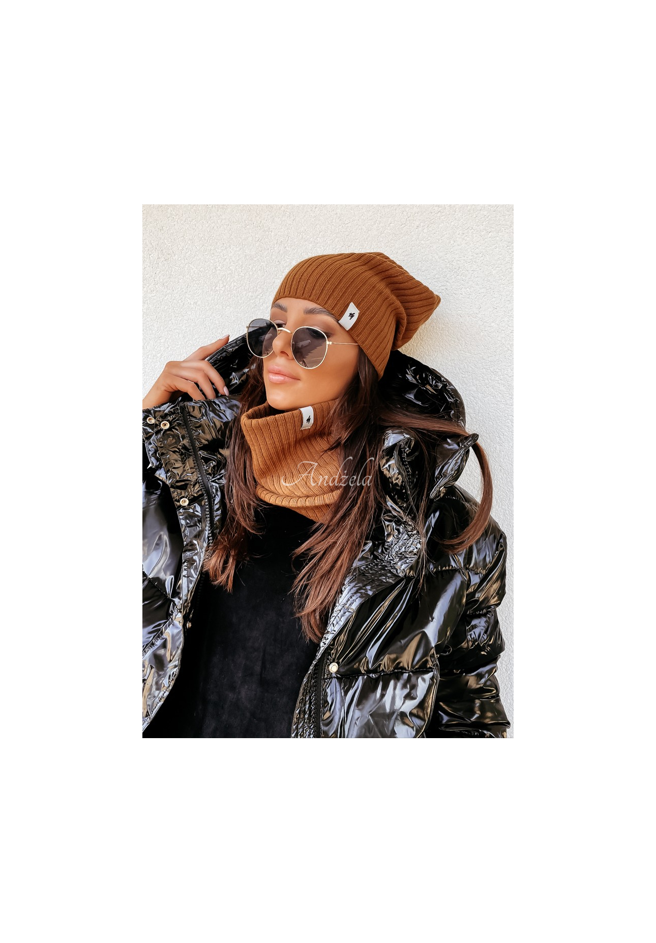 Schlauchschal aus Rippstrick Line Camel
