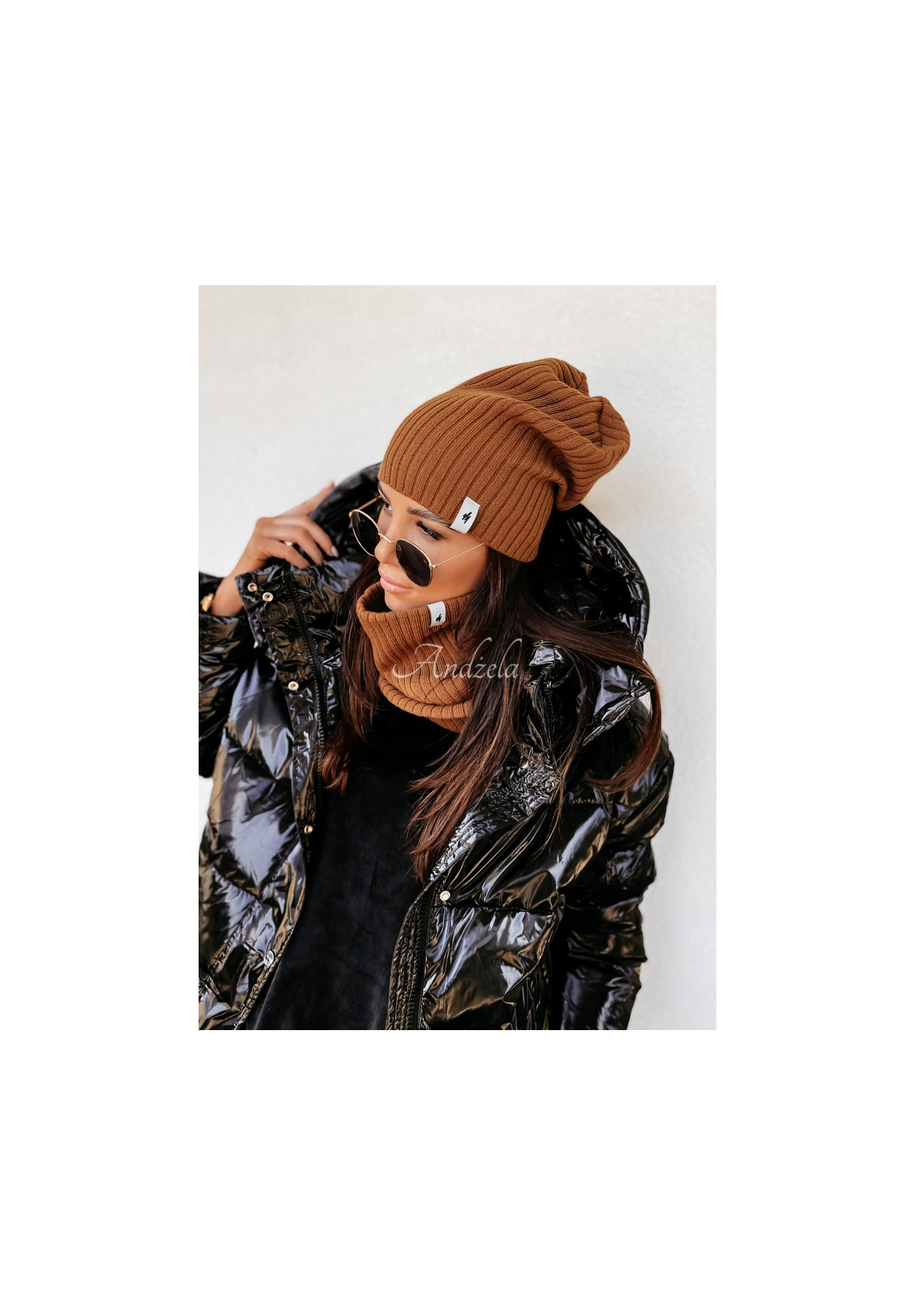 Schlauchschal aus Rippstrick Line Camel