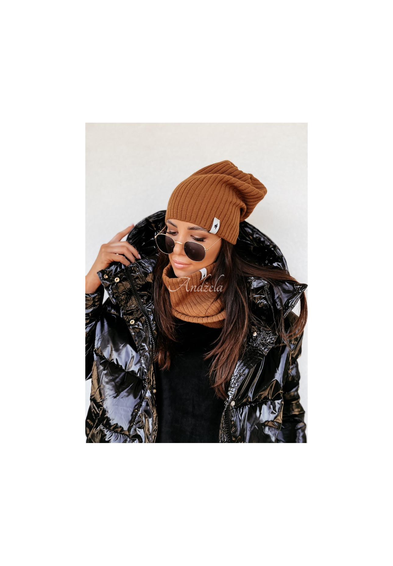 Schlauchschal aus Rippstrick Line Camel