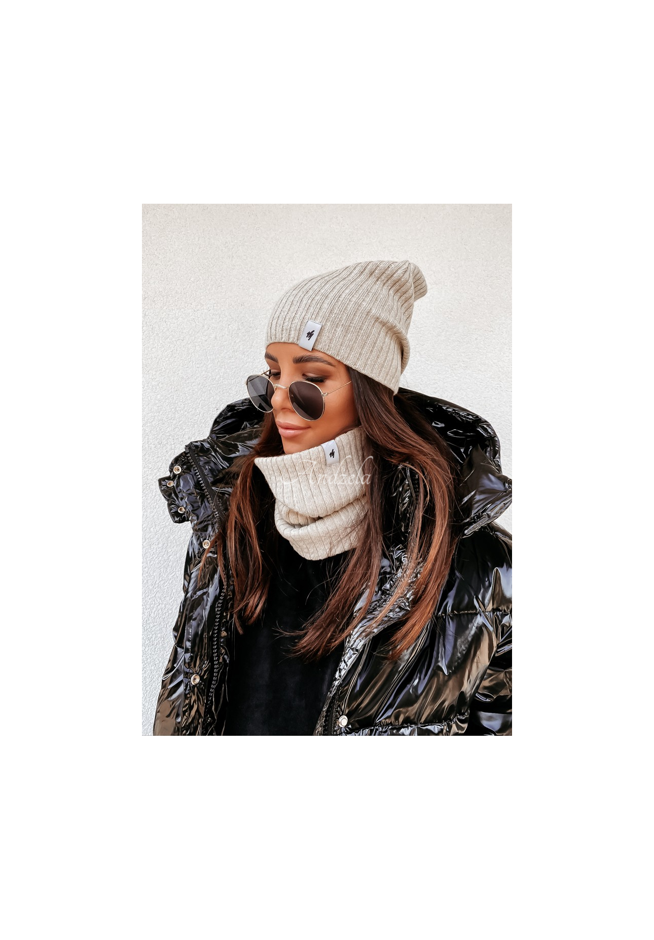 Schlauchschal aus Rippstrick Line Beige