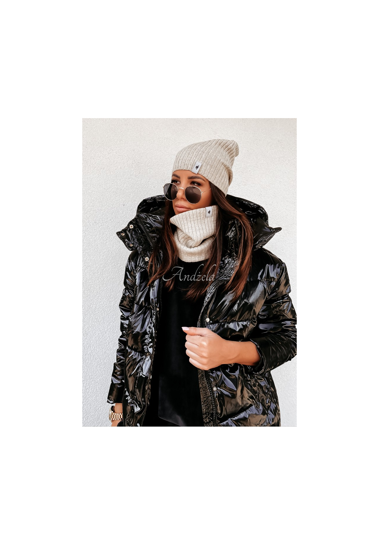 Schlauchschal aus Rippstrick Line Beige