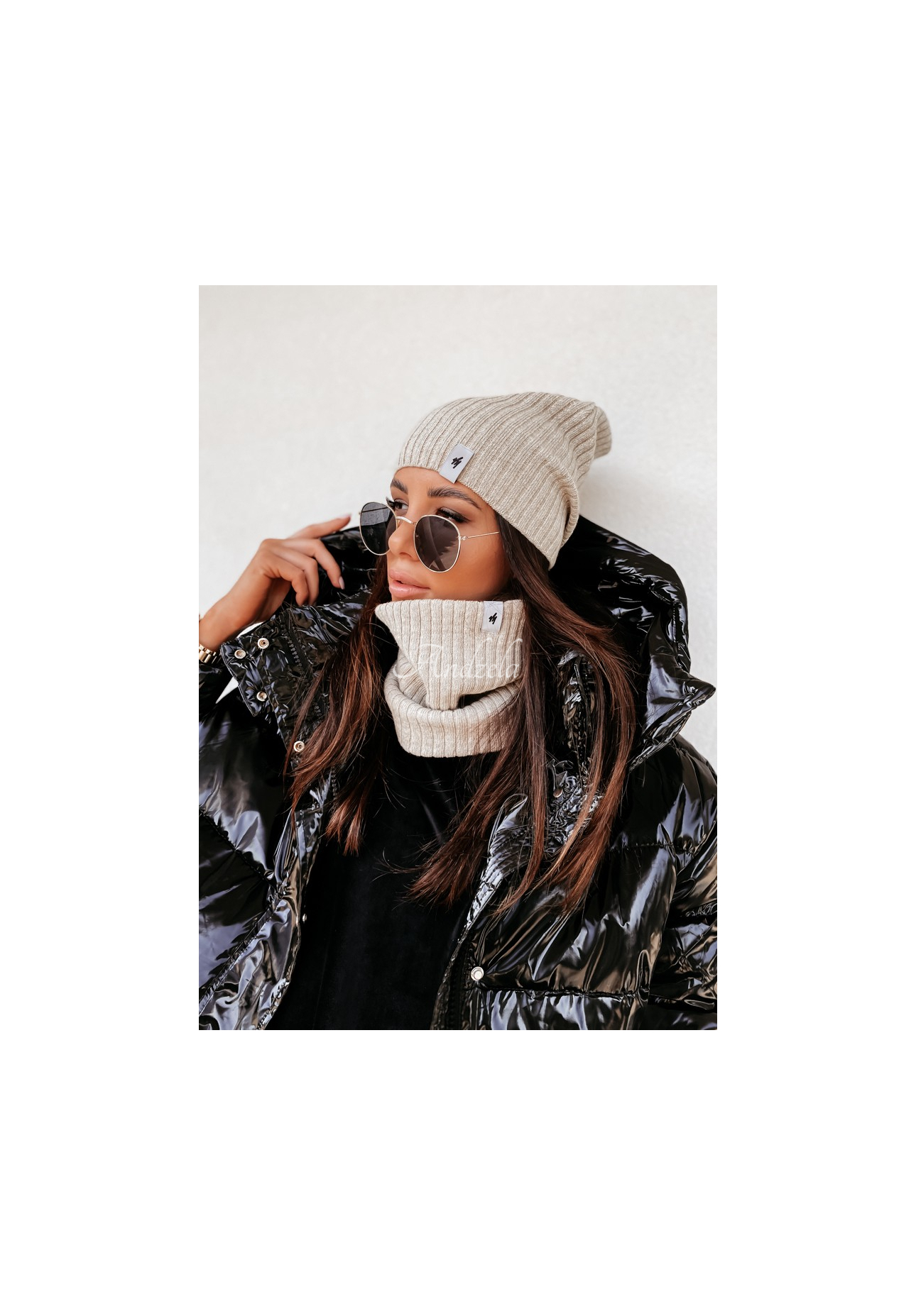 Schlauchschal aus Rippstrick Line Beige