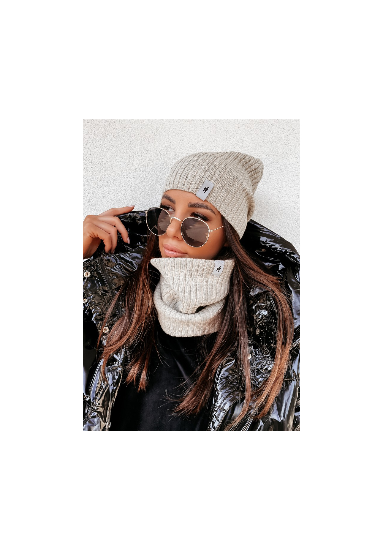Schlauchschal aus Rippstrick Line Beige