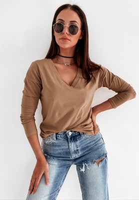 Shirtbluse mit V-Ausschnitt Basic Camel