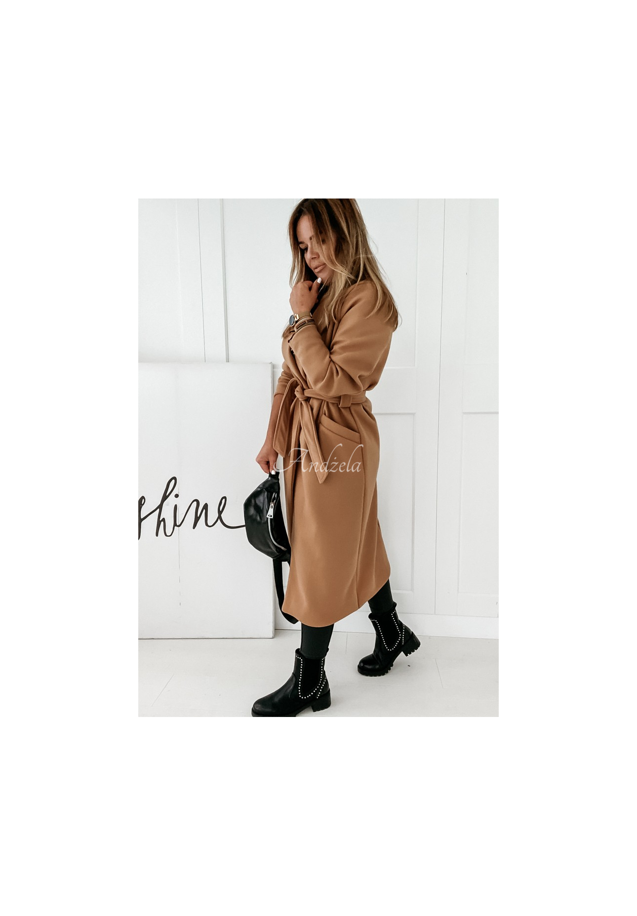 Langer Mantel mit Bindegürtel Sensual Camel