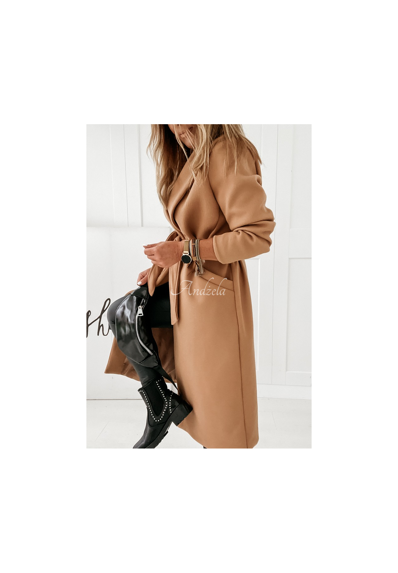 Langer Mantel mit Bindegürtel Sensual Camel