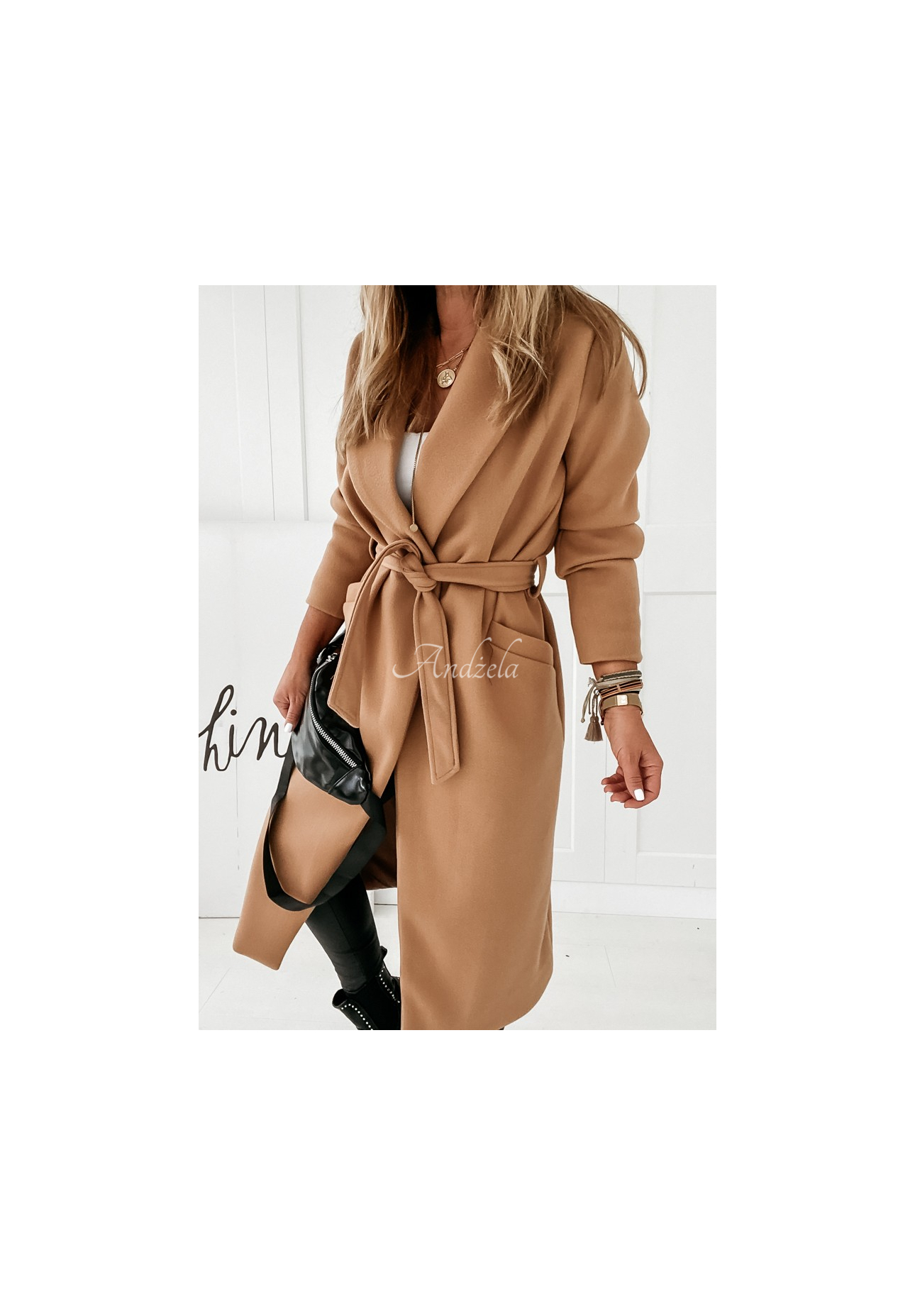 Langer Mantel mit Bindegürtel Sensual Camel