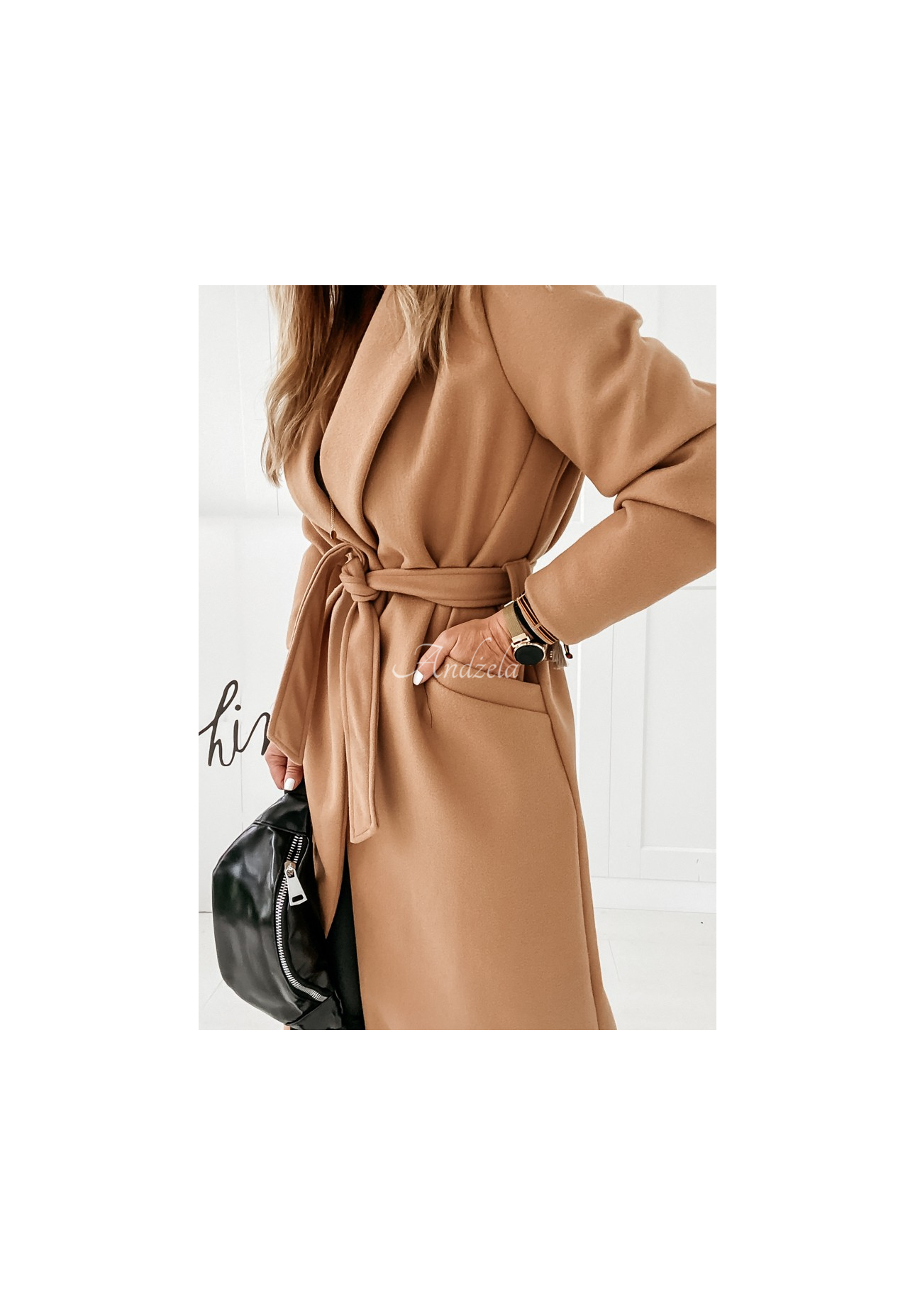 Langer Mantel mit Bindegürtel Sensual Camel