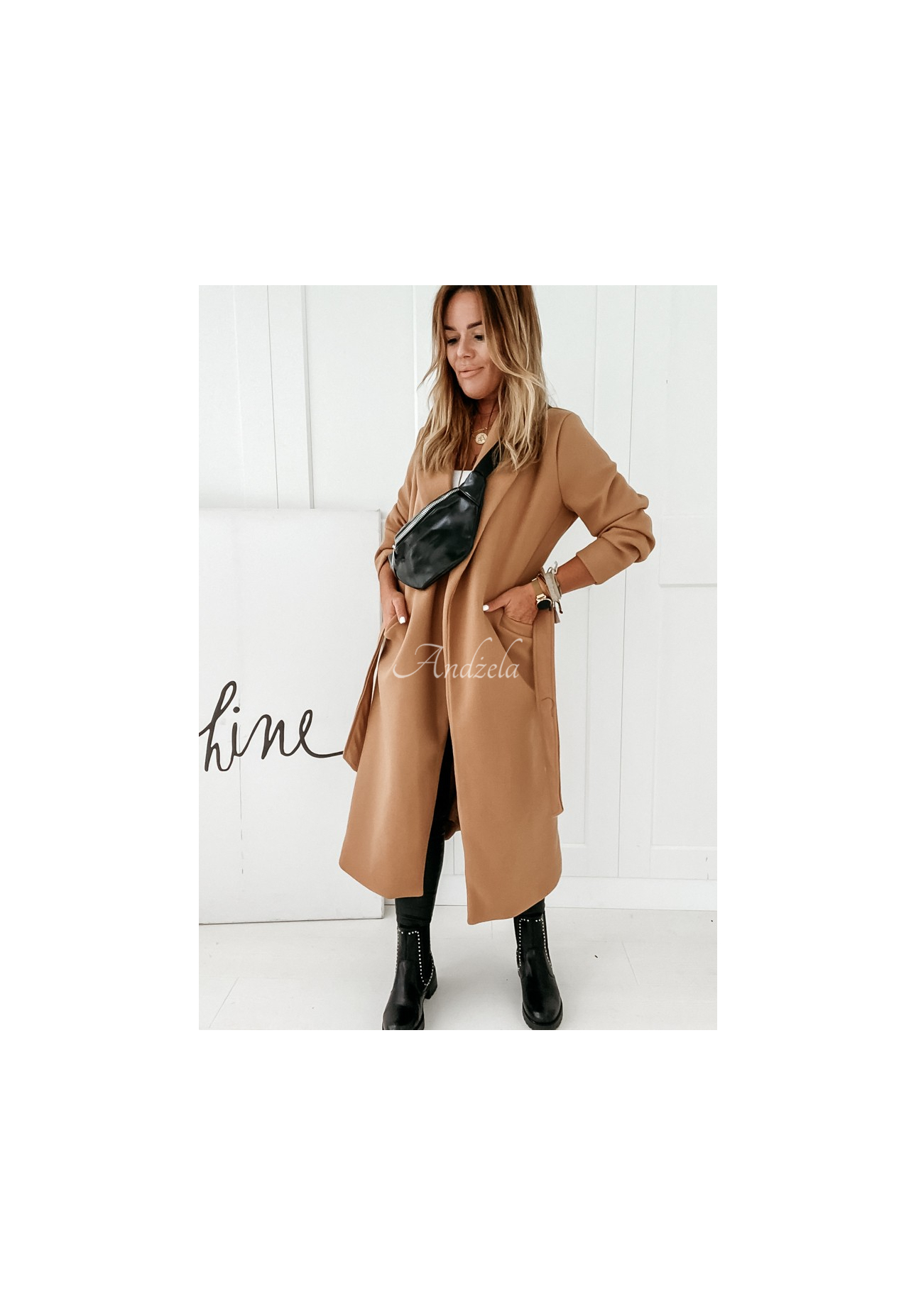 Langer Mantel mit Bindegürtel Sensual Camel