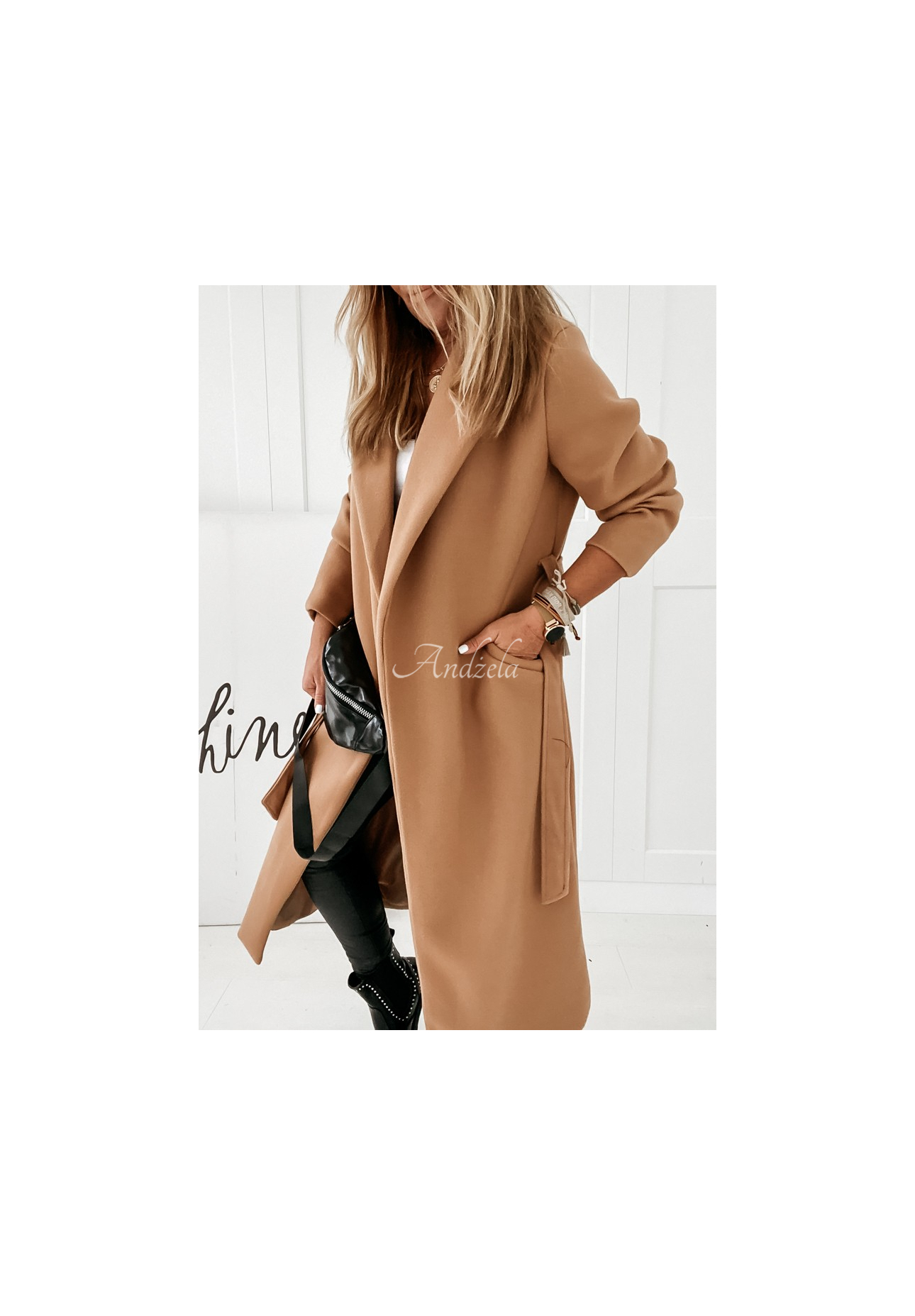 Langer Mantel mit Bindegürtel Sensual Camel