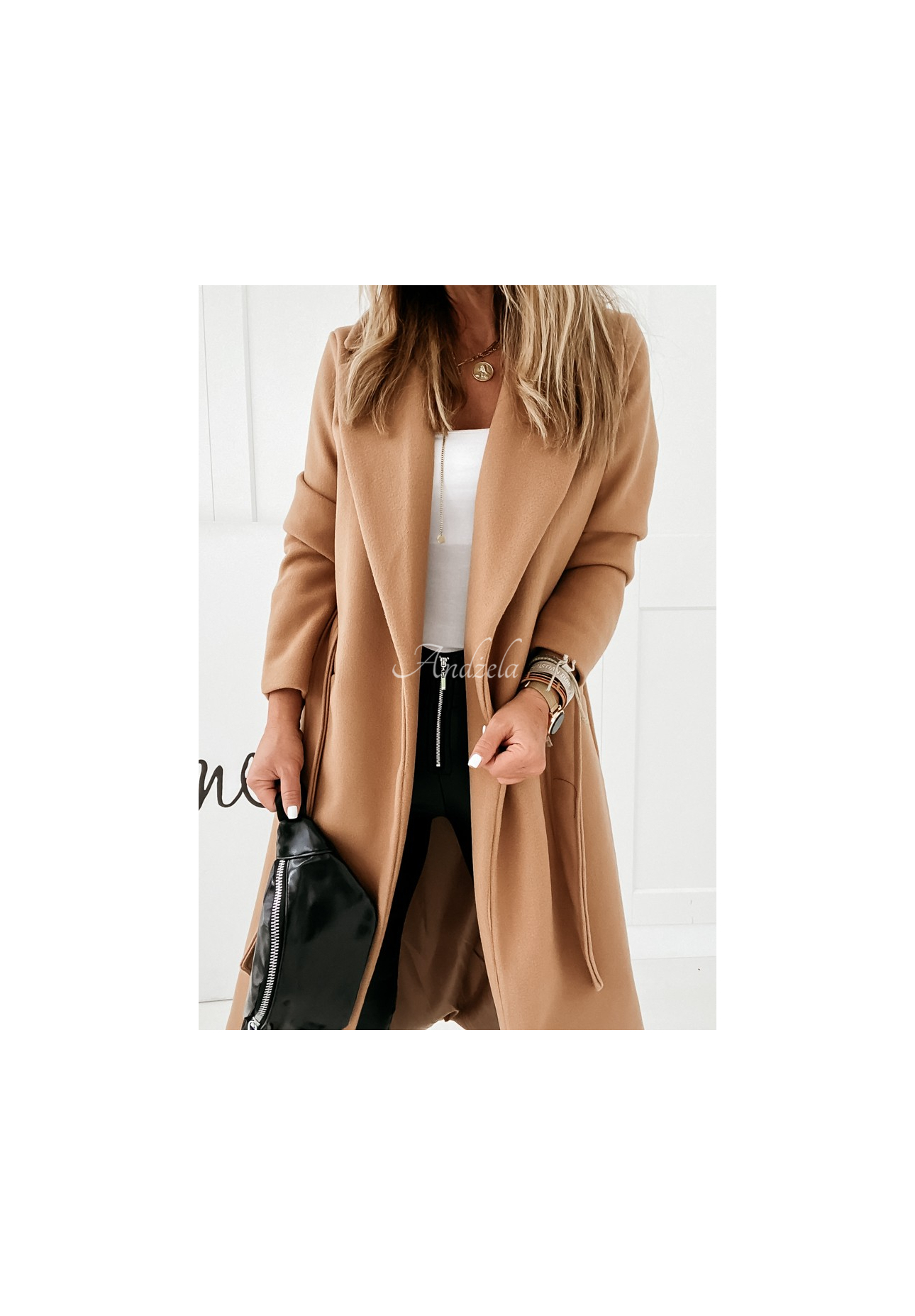 Langer Mantel mit Bindegürtel Sensual Camel