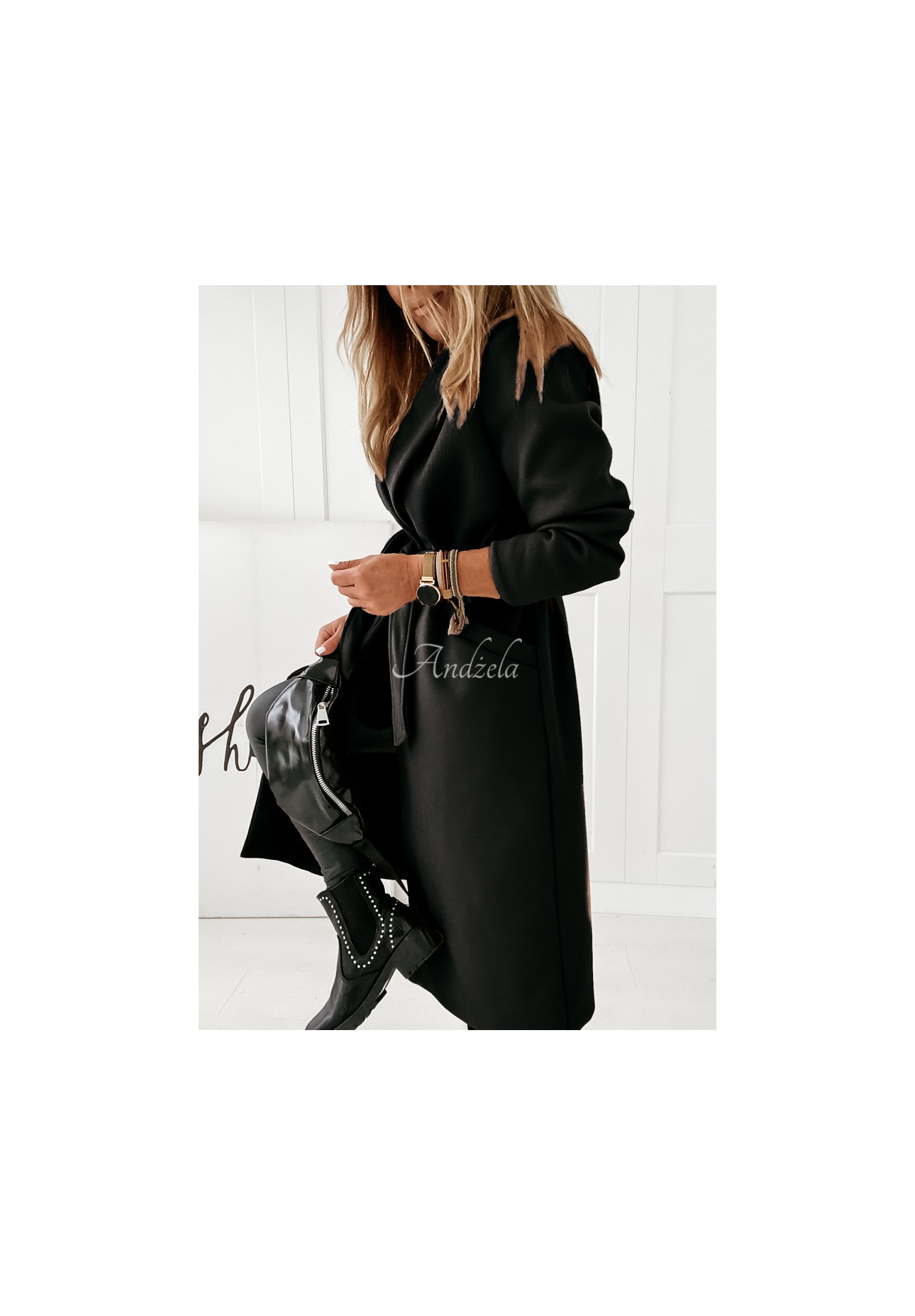 Langer Mantel mit Bindegürtel Sensual Schwarz