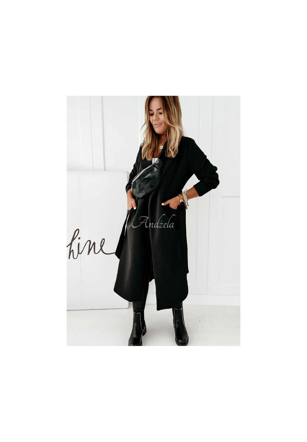 Langer Mantel mit Bindegürtel Sensual Schwarz