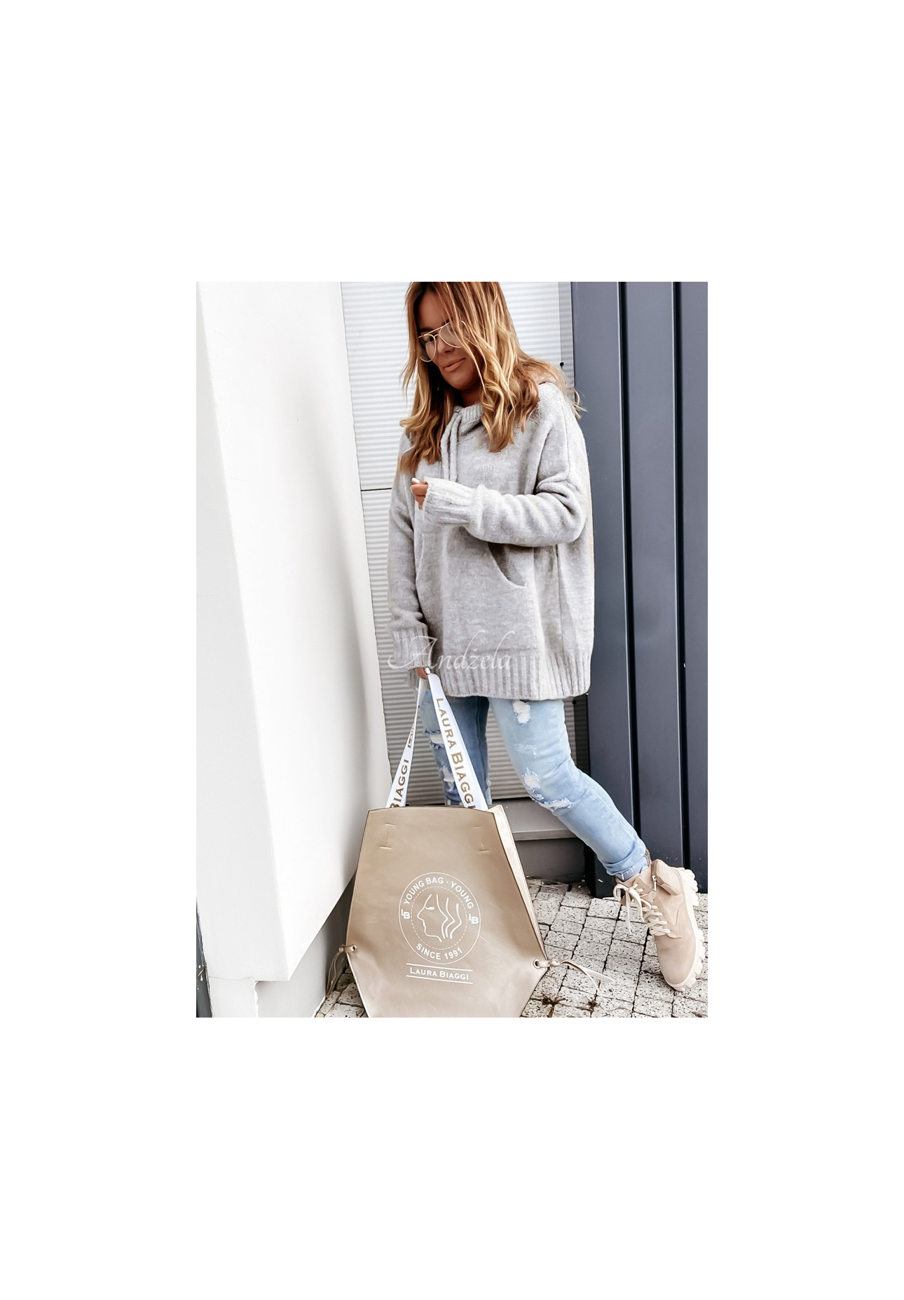 Oversize-Kapuzenpullover Carra Grau