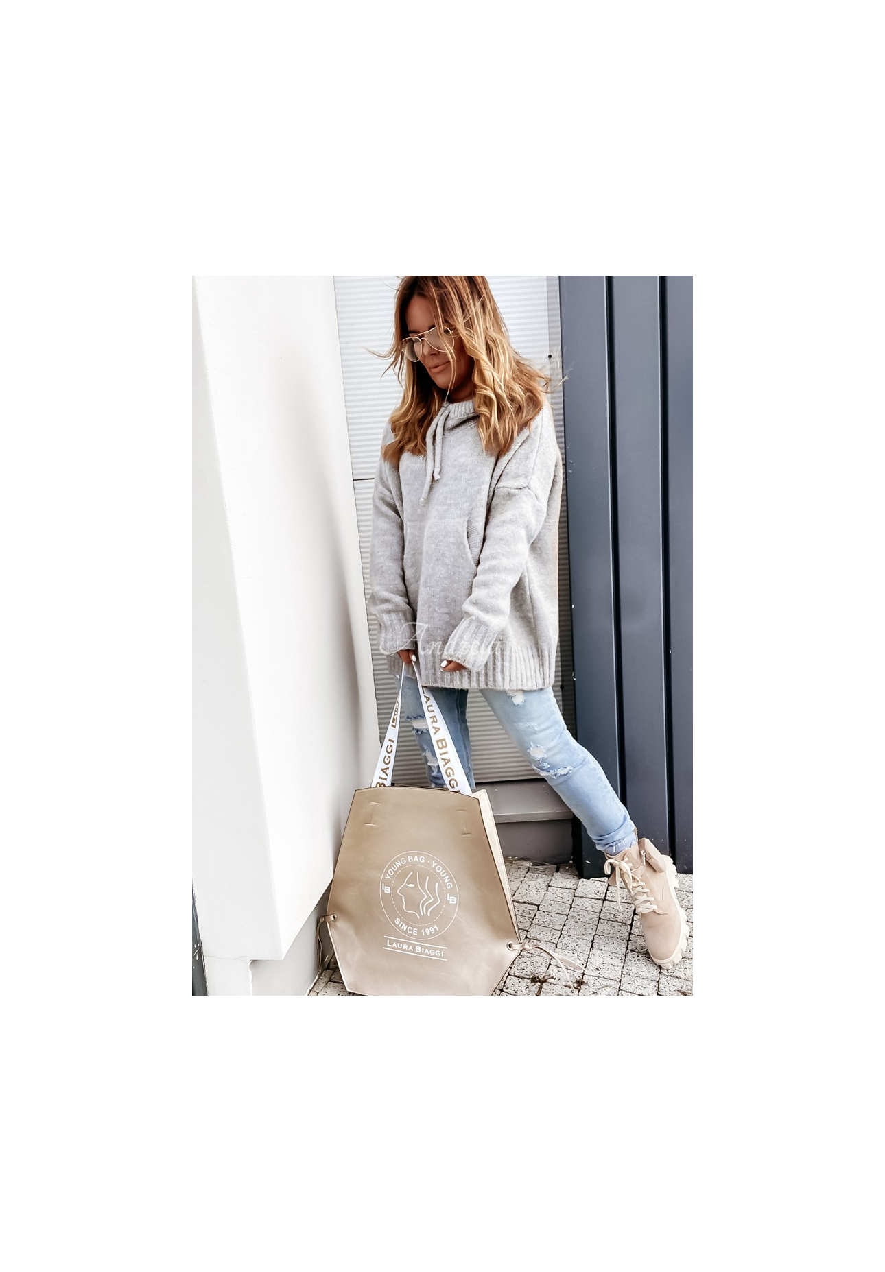 Oversize-Kapuzenpullover Carra Grau