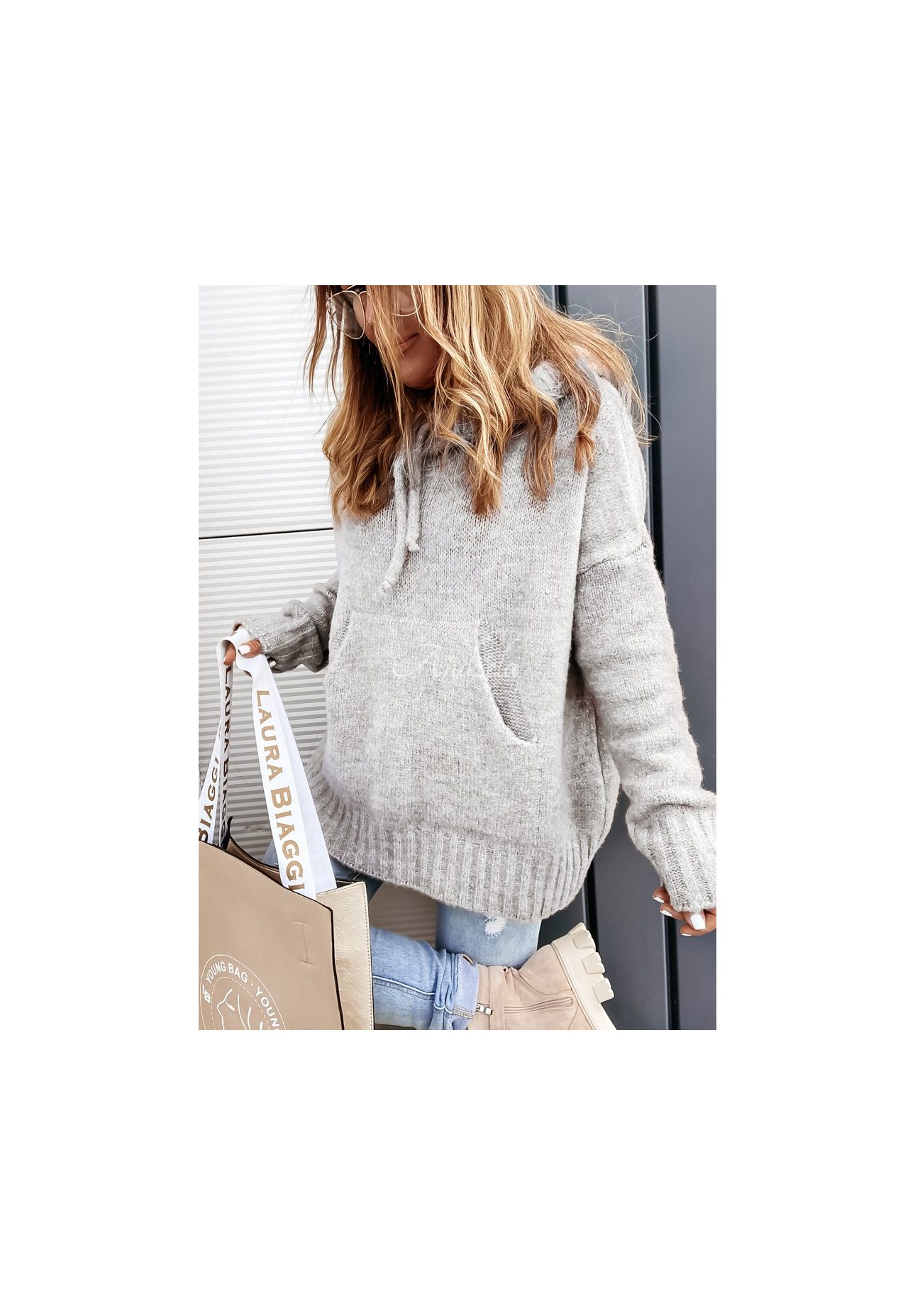 Oversize-Kapuzenpullover Carra Grau