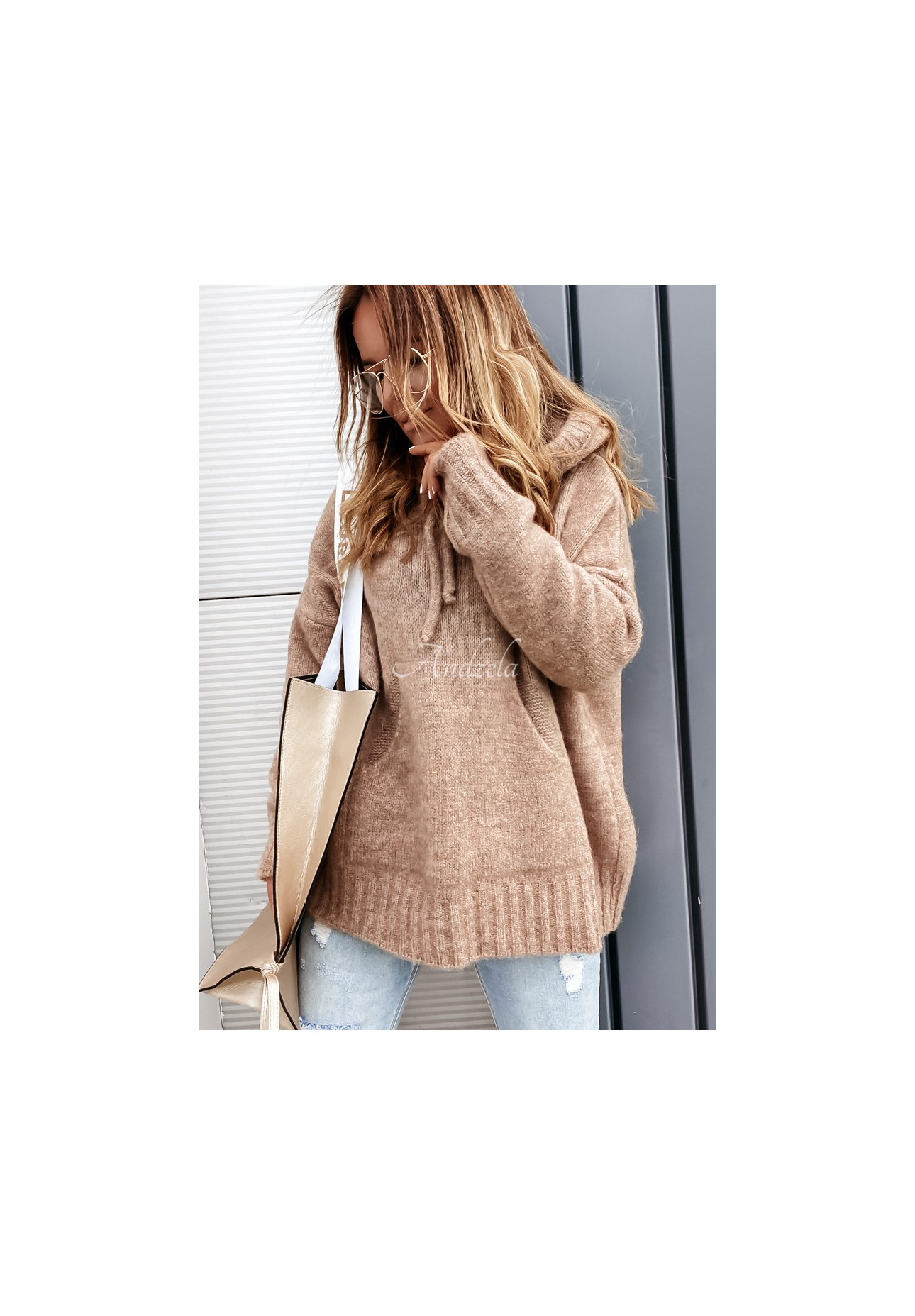 Oversize-Kapuzenpullover Carra Camel