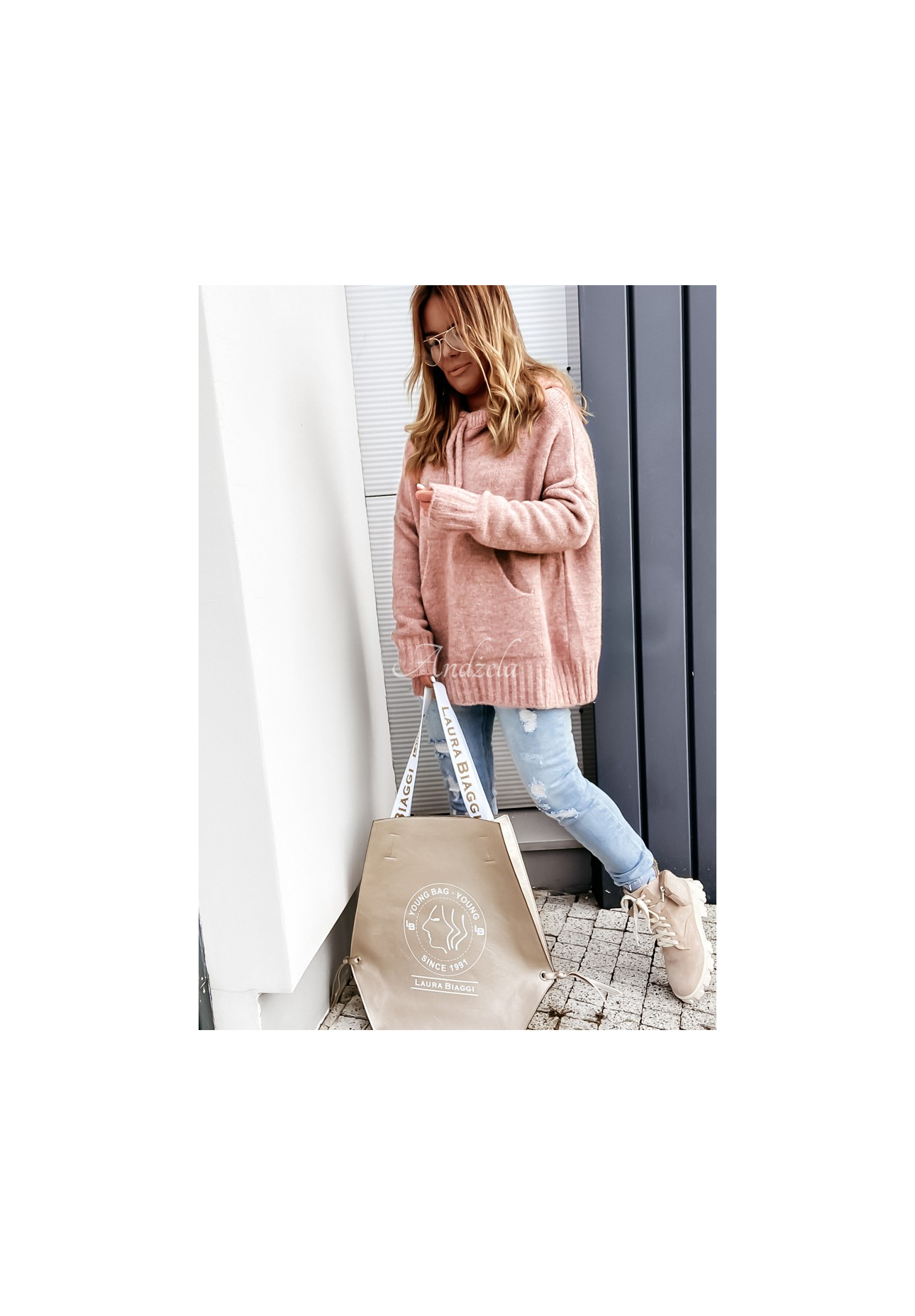 Oversize-Kapuzenpullover Carra Puderrosa