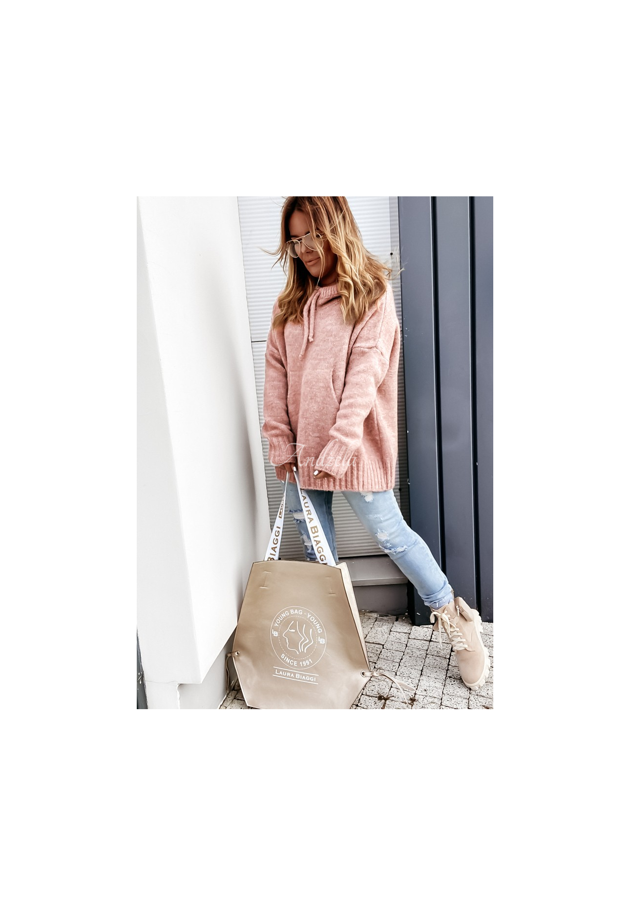 Oversize-Kapuzenpullover Carra Puderrosa
