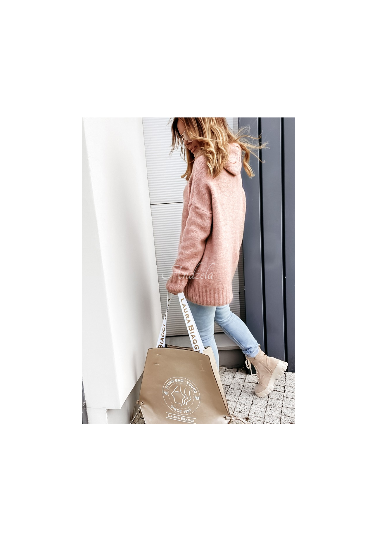 Oversize-Kapuzenpullover Carra Puderrosa