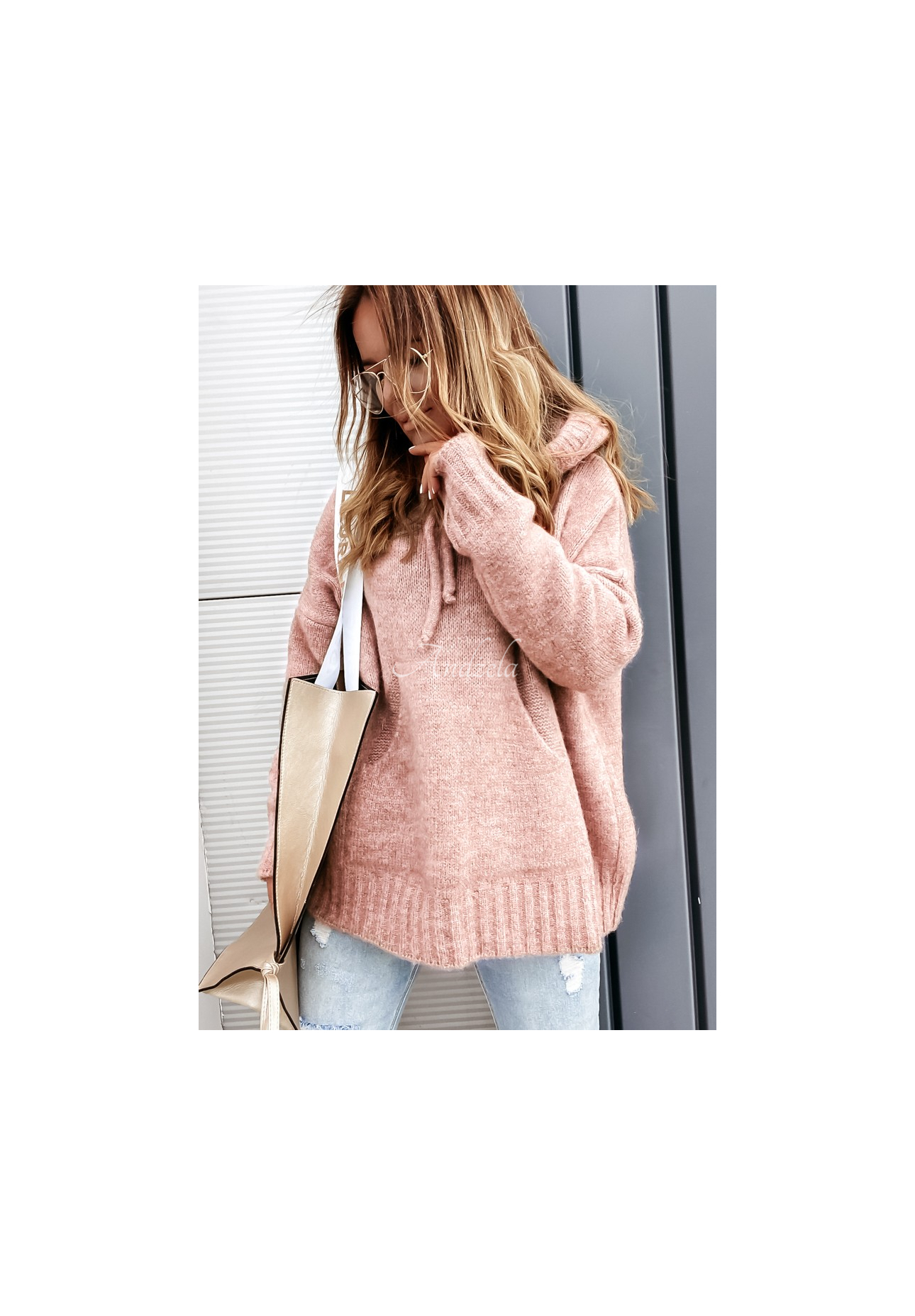 Oversize-Kapuzenpullover Carra Puderrosa