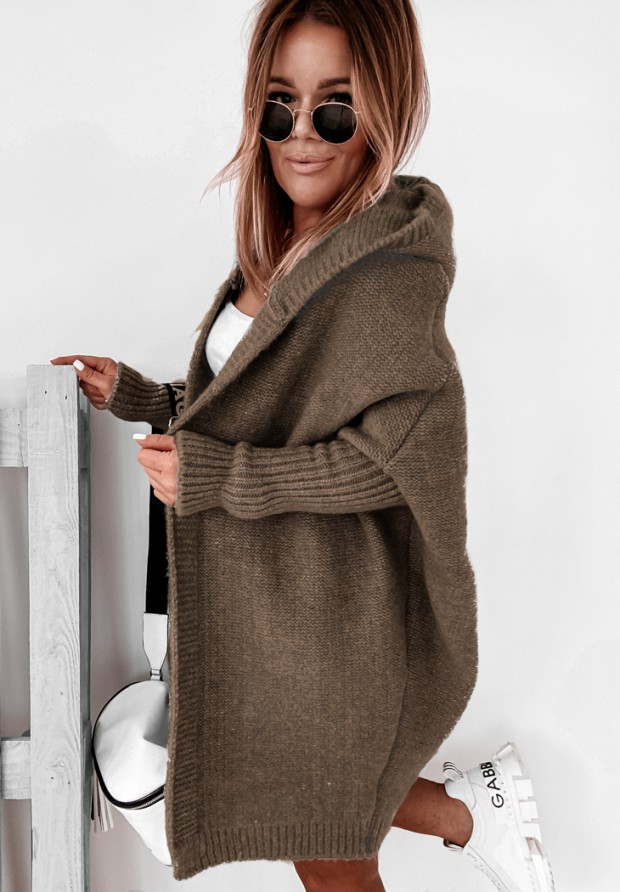 Long oversize cardigan with hood Montevista chocolate