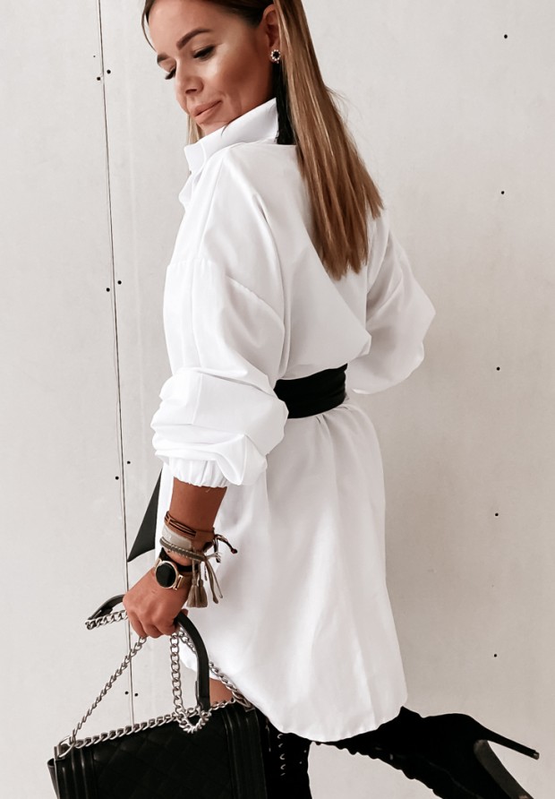 Hemdblusen-Minikleid mit Gürtel Masha Weiß