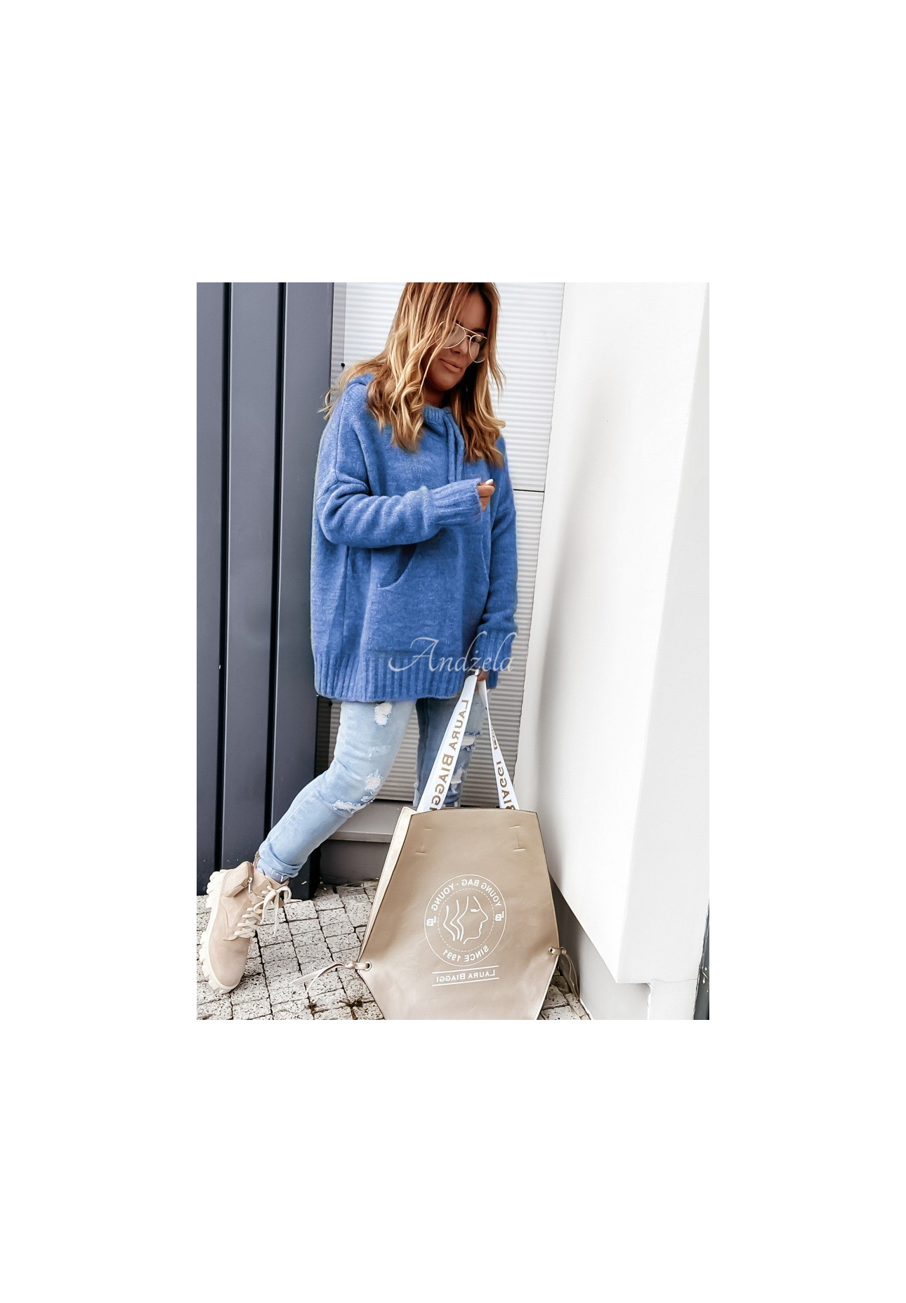Oversize-Kapuzenpullover Carra Blau