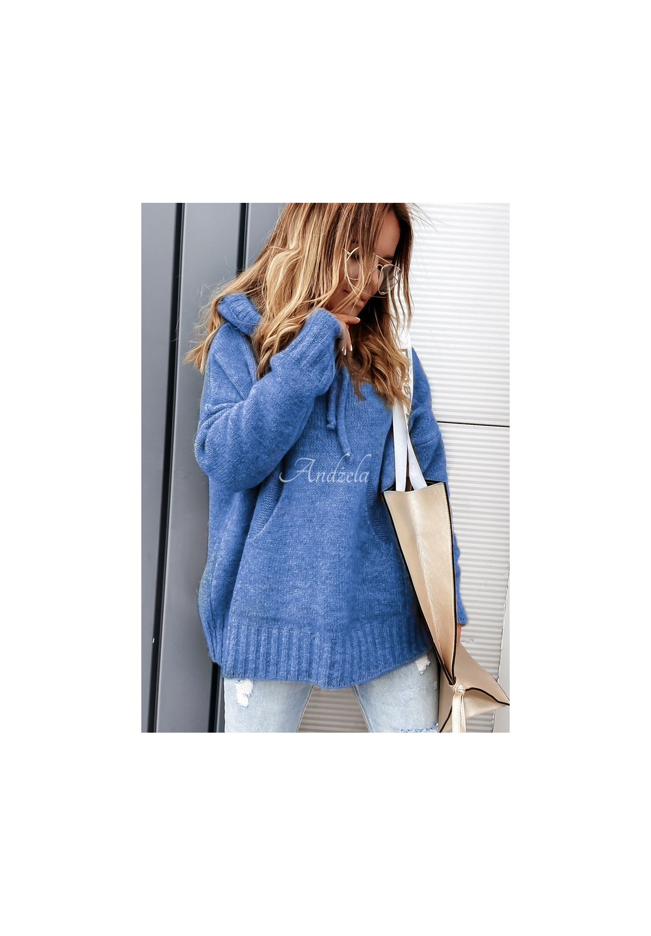 Oversize-Kapuzenpullover Carra Blau