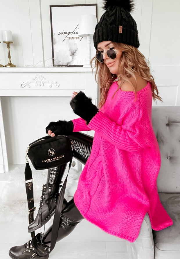 Oversize-Pullover mit dekorativem Strickmuster Batya Neon Rosa