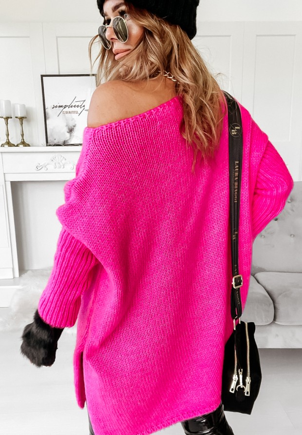 Oversize-Pullover mit dekorativem Strickmuster Batya Neon Rosa