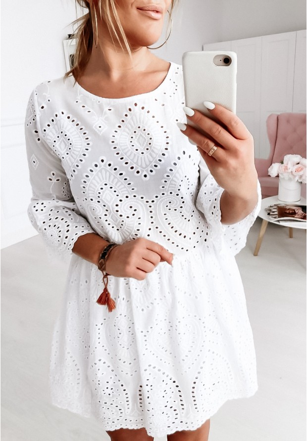 Kleid aus Ajour-Strick im Boho-Style Vibes Weiß