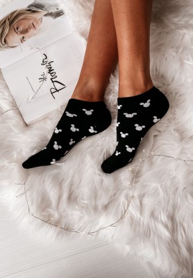 Mouse patterned short socks black