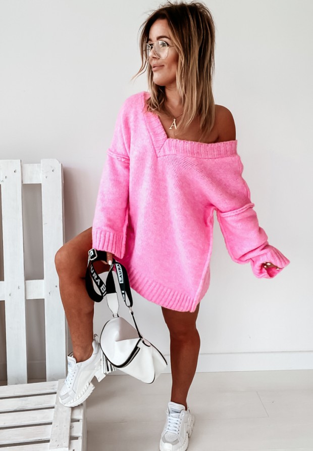 Oversize-Pullover mit V-Ausschnitt Sintra Rosa