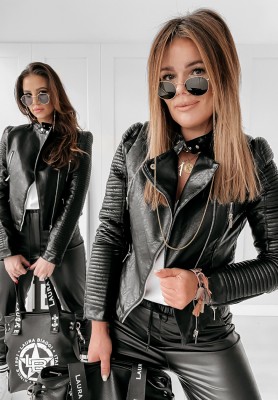 Bikerjacke aus Leder Brooklyn Schwarz